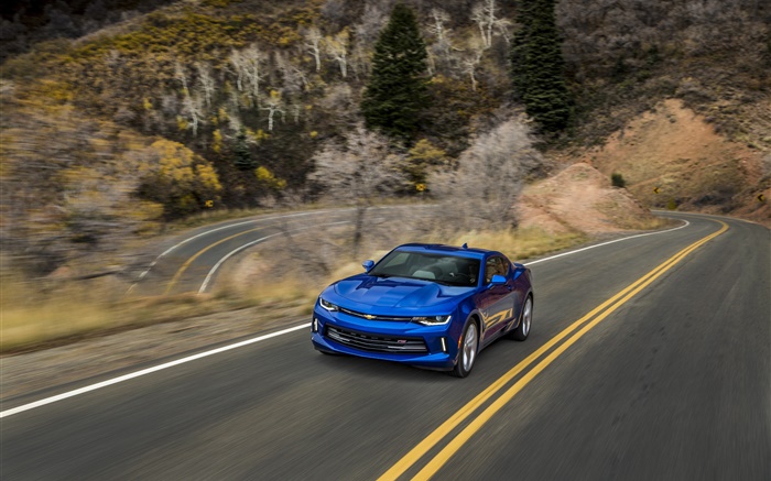 Chevrolet Camaro azul supercar, camino, velocidad Fondos de pantalla, imagen
