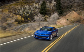 Chevrolet Camaro azul supercar, camino, velocidad HD fondos de pantalla