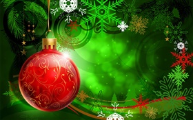 Navidad, Año Nuevo, bola roja, decoración, copo de nieve, vector