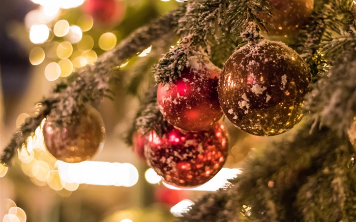 Árbol de Navidad, bolas, el deslumbramiento, fondo borroso Fondos de pantalla, imagen