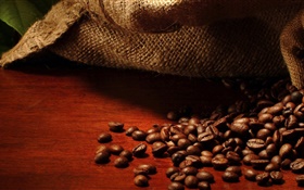 Los granos de café, hojas, bolsa HD fondos de pantalla