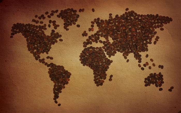 Los granos de café, mapa del mundo, continente, creativo Fondos de pantalla, imagen