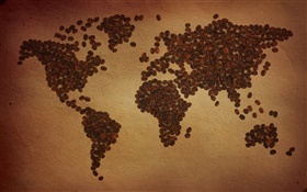 Los granos de café, mapa del mundo, continente, creativo HD fondos de pantalla