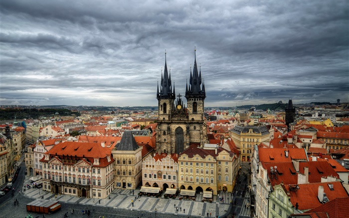 República Checa, Praga, la ciudad, la Plaza Vieja, Iglesia de Tyn, casas Fondos de pantalla, imagen