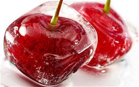 Congelado cereza, hielo, agua, fruta roja