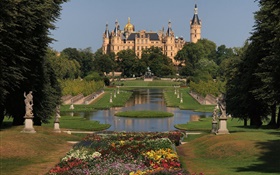 Alemania, Schwerin, castillo, arquitectura, parque, árboles, flores HD fondos de pantalla
