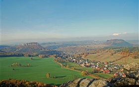 Alemania, valle, ciudad, árboles, casas, montañas HD fondos de pantalla
