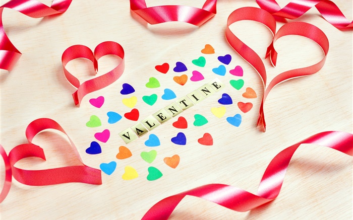 Feliz Día de San Valentín, corazones del amor, romántico, cinta Fondos de pantalla, imagen