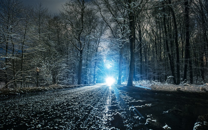 Invierno, camino, árboles, agujero, nieve, luz Fondos de pantalla, imagen