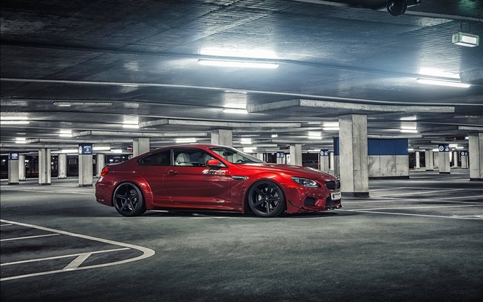 BMW M6 coche de color rojo en el estacionamiento Fondos de pantalla, imagen