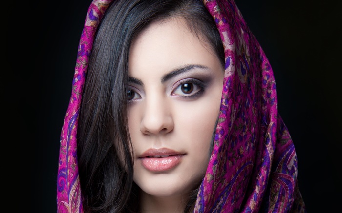 Hermosa niña india, ojos marrones, bufanda Fondos de pantalla, imagen
