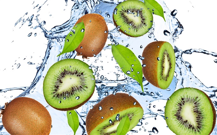 Kiwi, las frutas, las gotas de agua Fondos de pantalla, imagen
