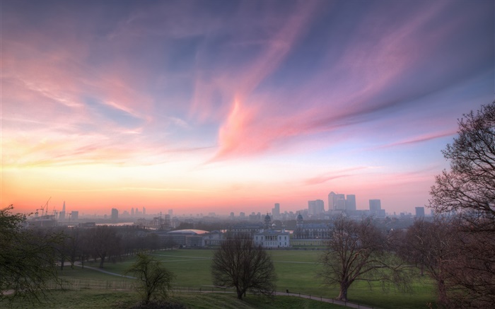Londres, Inglaterra, el parque de Greenwich, casas, amanecer Fondos de pantalla, imagen