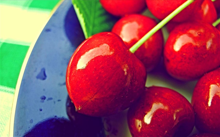 cerezas rojas primer plano, fruta fresca Fondos de pantalla, imagen
