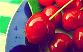 cerezas rojas primer plano, fruta fresca HD fondos de pantalla