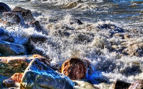 Mar, olas, rocas, chapoteo, ondas HD fondos de pantalla