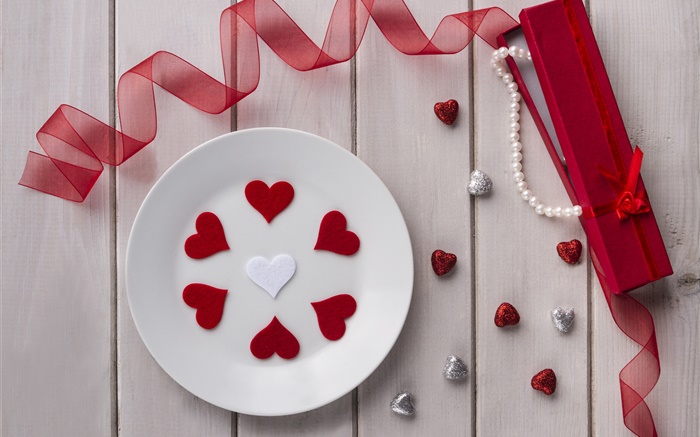 Día, corazones del amor, cinta, joyería, regalo de San Valentín Fondos de pantalla, imagen