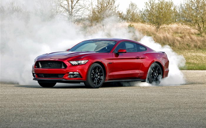 Ford Mustang de color rojo coche, humo Fondos de pantalla, imagen
