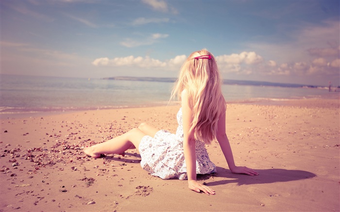 Resto de la muchacha en la playa, sol, verano Fondos de pantalla, imagen