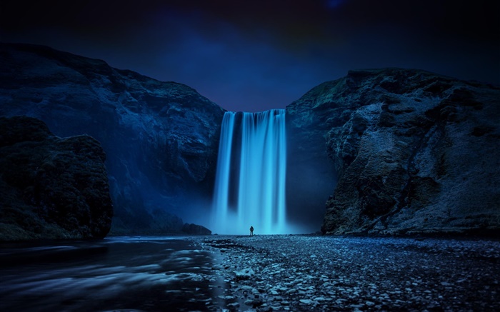 Islandia, rocas, cascada, noche Fondos de pantalla, imagen