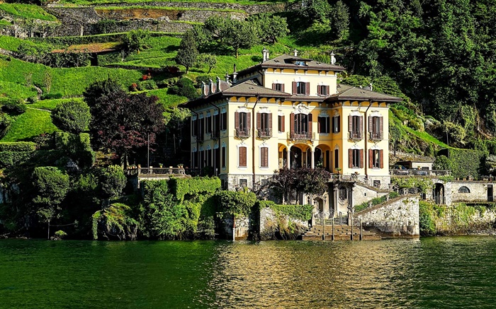 Italia, lago Como, casa, villa, ladera Fondos de pantalla, imagen