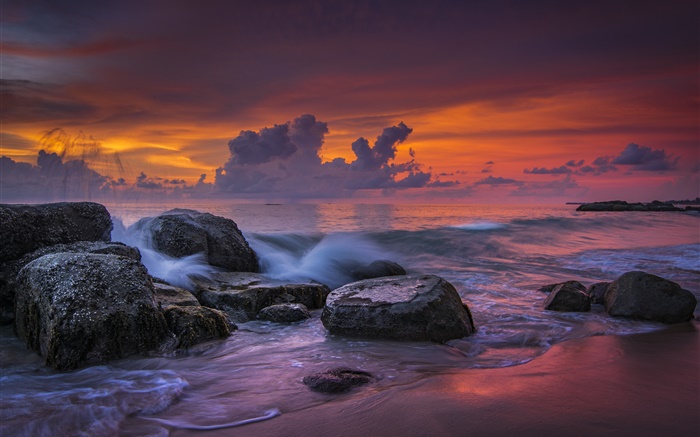 Khao Lak Beach, Tailandia, mar, sol, las piedras Fondos de pantalla, imagen