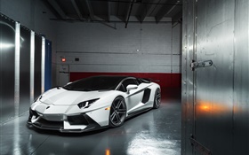 Lamborghini Aventador LP700-4 supercar blanco, luces HD fondos de pantalla