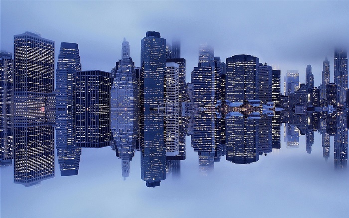 Nueva York, Manhattan, EE.UU., edificios, niebla, reflexión Fondos de pantalla, imagen