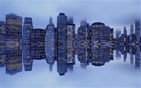 Nueva York, Manhattan, EE.UU., edificios, niebla, reflexión HD fondos de pantalla