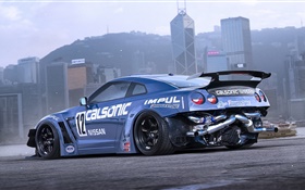 azul deporte automóvil Nissan GT-R HD fondos de pantalla