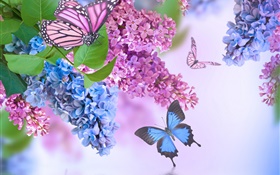 flores de color púrpura, lila, mariposa