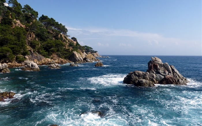 España, mar, costa, rocas, paisaje de la naturaleza Fondos de pantalla, imagen