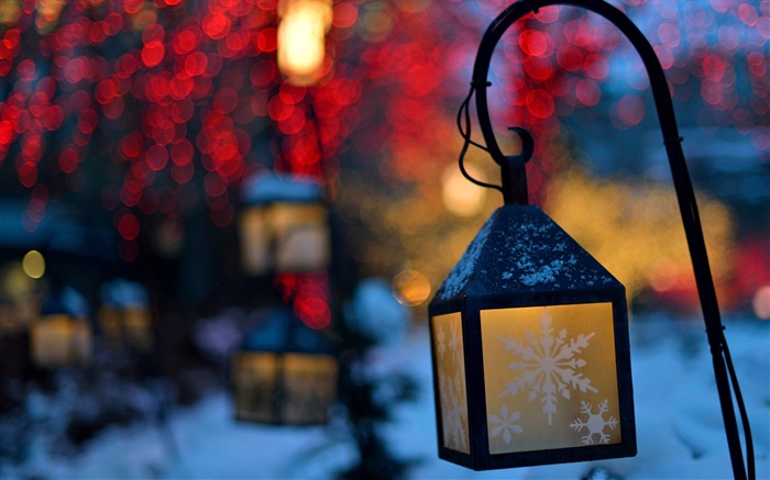 Invierno, linternas, luces, noche, los copos de nieve Fondos de pantalla, imagen