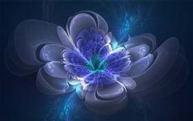 dibujo 3D, flor azul, resplandor, resumen