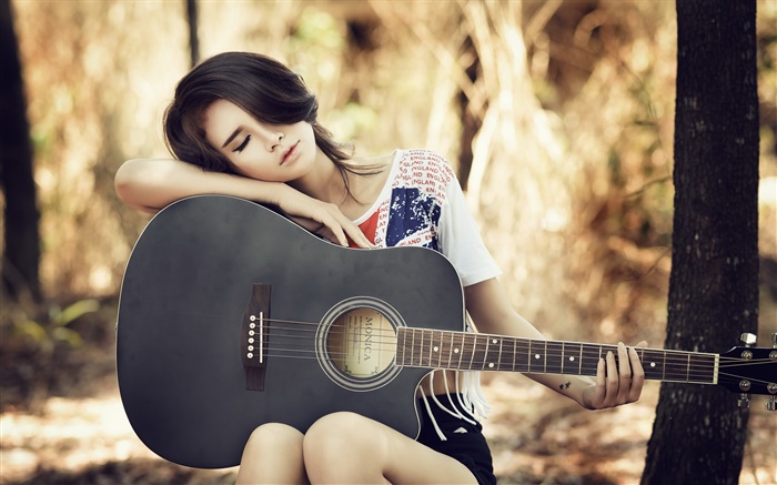 guitarra chica asiática, la música, el descanso Fondos de pantalla, imagen