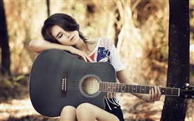 guitarra chica asiática, la música, el descanso HD fondos de pantalla