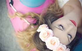 Sueño de la muchacha, flores, rosas, guirnalda HD fondos de pantalla