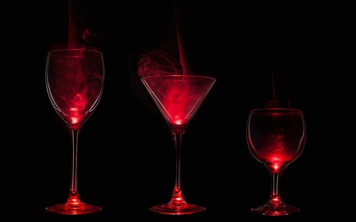 Cristal copas, humo, luz roja, la oscuridad Fondos de pantalla, imagen