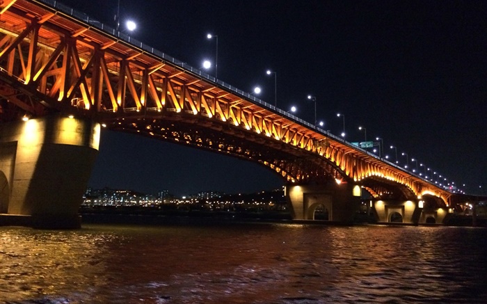 Han río, puente, iluminación, luces, Seoul, Corea Fondos de pantalla, imagen