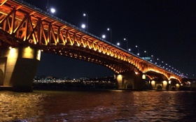 Han río, puente, iluminación, luces, Seoul, Corea