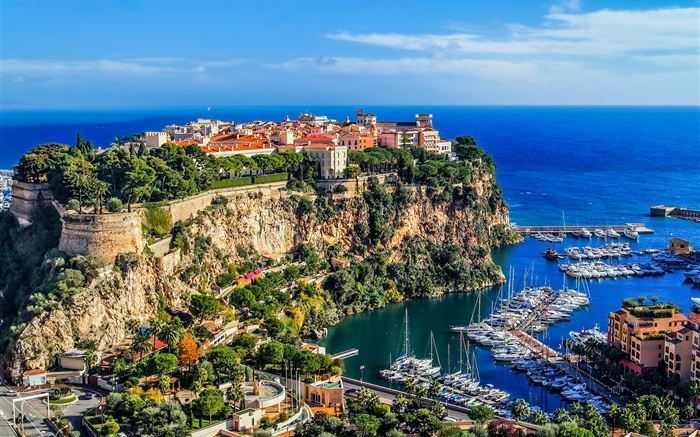 Mónaco, Monte Carlo, ciudad, rocas, mar, costa, casas, barcos Fondos de pantalla, imagen