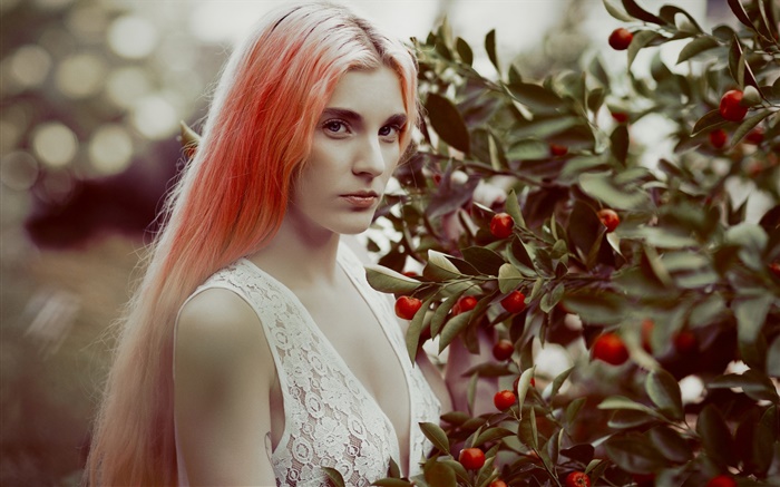 Muchacha roja del pelo, bayas, frutas Fondos de pantalla, imagen