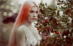 Muchacha roja del pelo, bayas, frutas HD fondos de pantalla