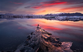 Salida del sol, lago, hielo, invierno, montañas, amanecer HD fondos de pantalla