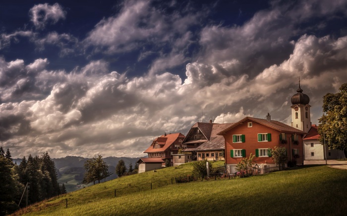 Suiza, Heiligkreuz, casa, pendiente, árboles, nubes Fondos de pantalla, imagen