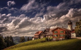 Suiza, Heiligkreuz, casa, pendiente, árboles, nubes HD fondos de pantalla