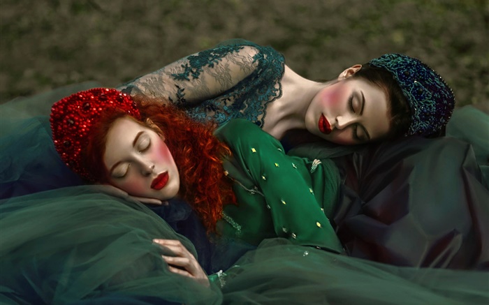 Dos niñas duermen, estilo retro Fondos de pantalla, imagen