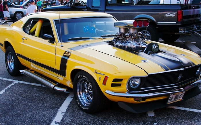 1970 Ford Mustang coche del músculo, de color amarillo Fondos de pantalla, imagen