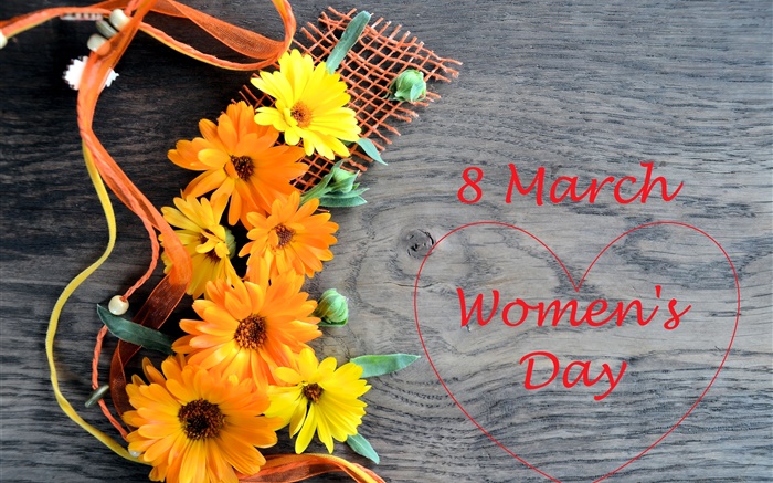 8 de marzo, Día de la Mujer, flores de gerbera, corazones del amor Fondos de pantalla, imagen