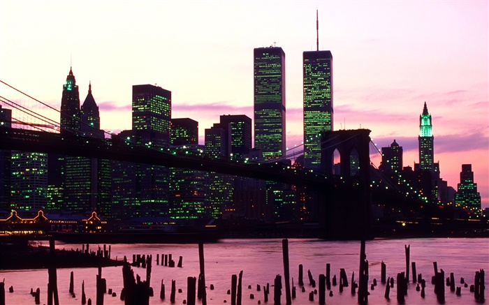 Americana torres gemelas, la noche, las luces Fondos de pantalla, imagen